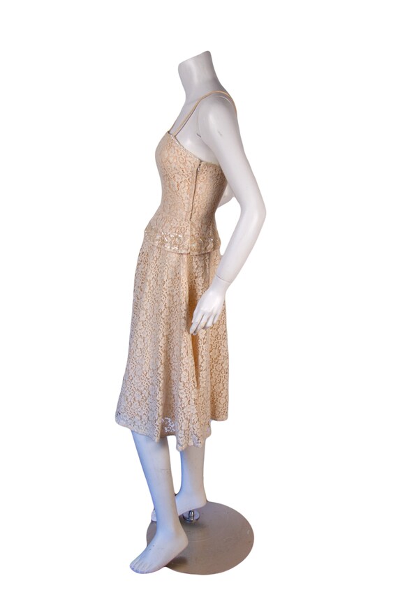 1950s Vintage Dress, Cream Lace Dress With Pearle… - image 8