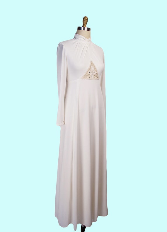 VINTAGE 1970s Wedding Gown, White Gown With Semi … - image 6