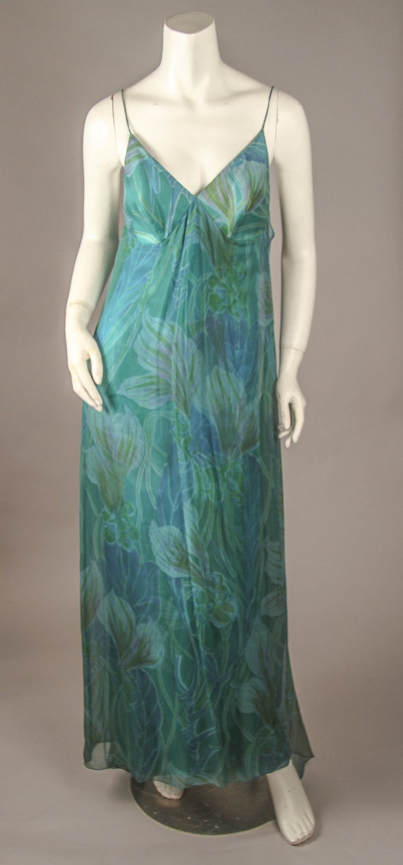 1960's Tropical Print Silk Chiffon Gown