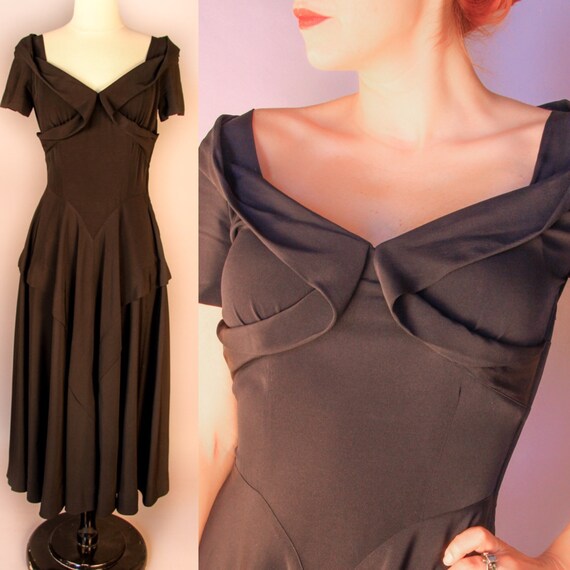 1940's Black Rayon Crepe Gown