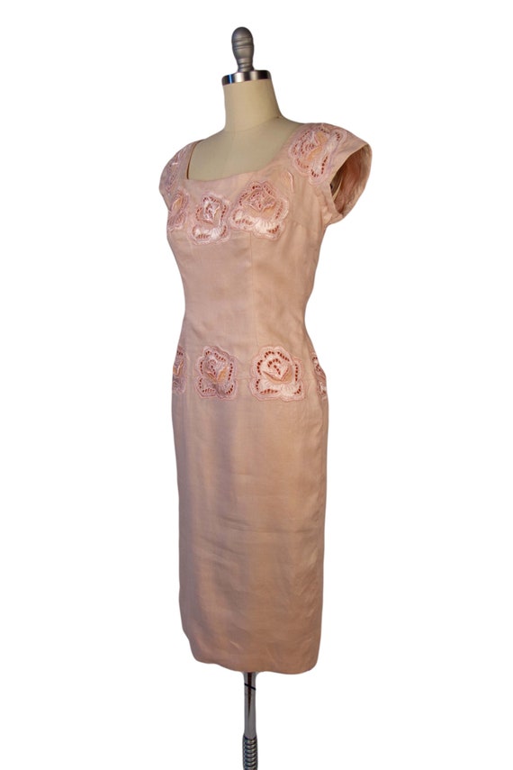 VINTAGE 1960s | Vintage Dress | Pale Pink Linen W… - image 5