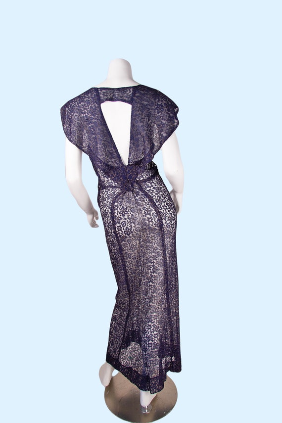 1930s Vintage Gown, 30s Blue Lace Evening Gown, B… - image 7