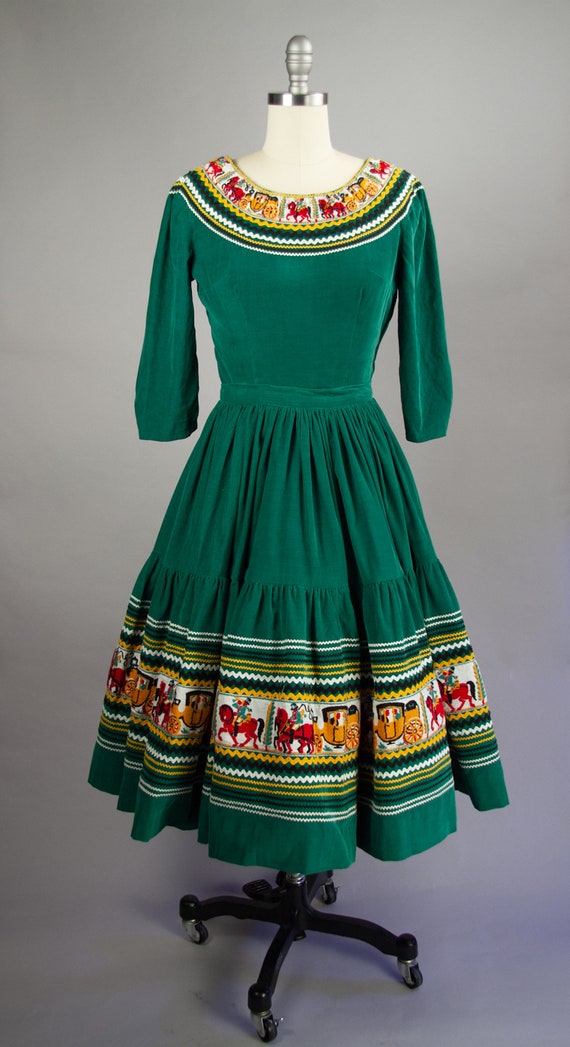 Vintage 1950's Vintage Dress Set, 50s Green Cordu… - image 3