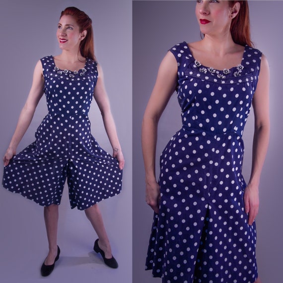 1960's polka dot culotte jumpsuit