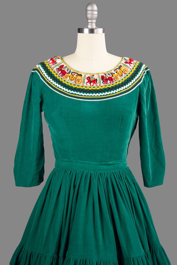 Vintage 1950's Vintage Dress Set, 50s Green Cordu… - image 4