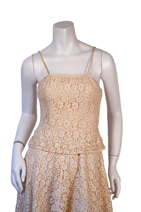 1950s Vintage Dress, Cream Lace Dress With Pearle… - image 2