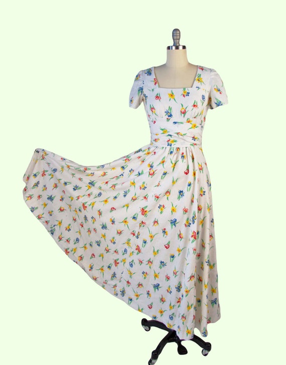 1940s Vintage Dress, 40s Floral Cotton Maxi Dress… - image 2