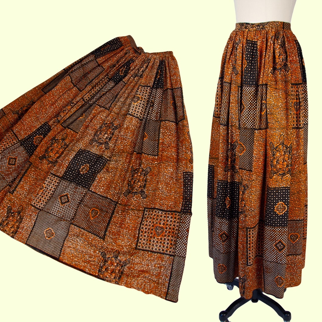 1970s Vintage Skirt, 70s Vintage Maxi Skirt With Novelty Turtle Print ...