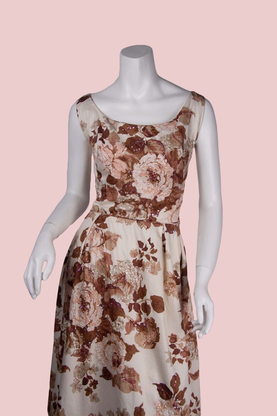 1960s Vintage Dress 60s Rappi Designer Rose Print… - image 4