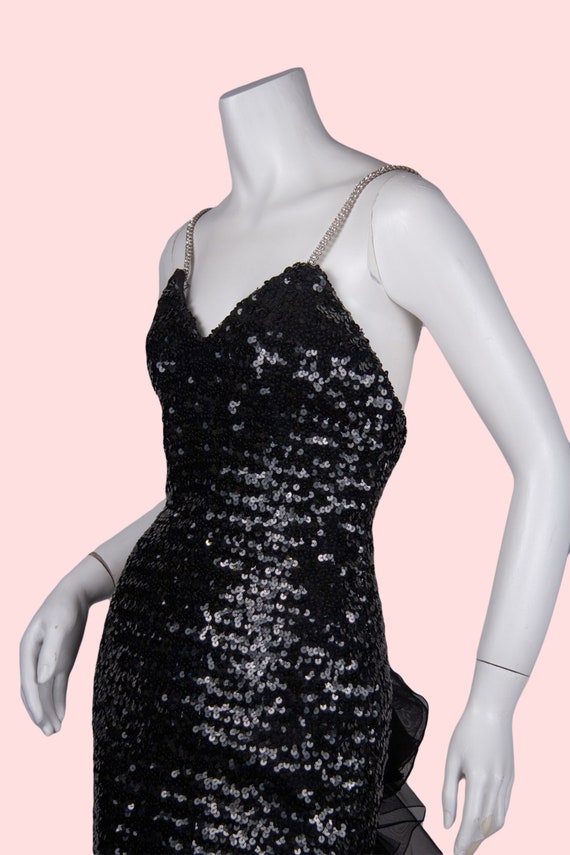 1980s Vintage Evening Gown, Black Sequined Evenin… - image 4