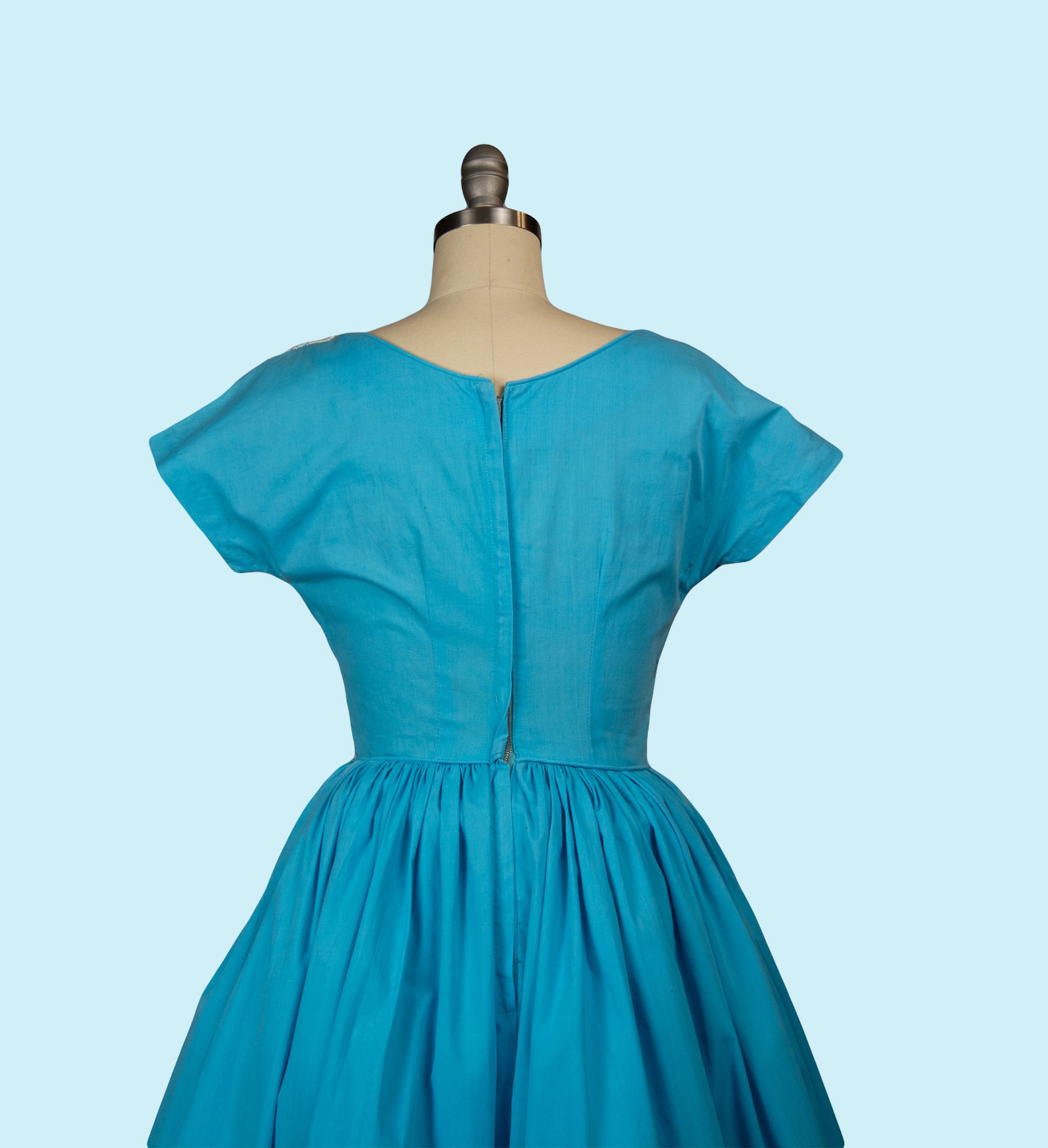 Vintage 50's blue fitted day dress L main image 0