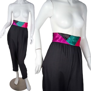 1980s Vintage Pants, High Waist Judith Michaels Trousers, Rainbow, 80s, Small