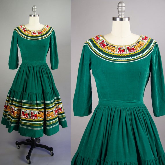 Vintage 1950's Vintage Dress Set, 50s Green Cordu… - image 2