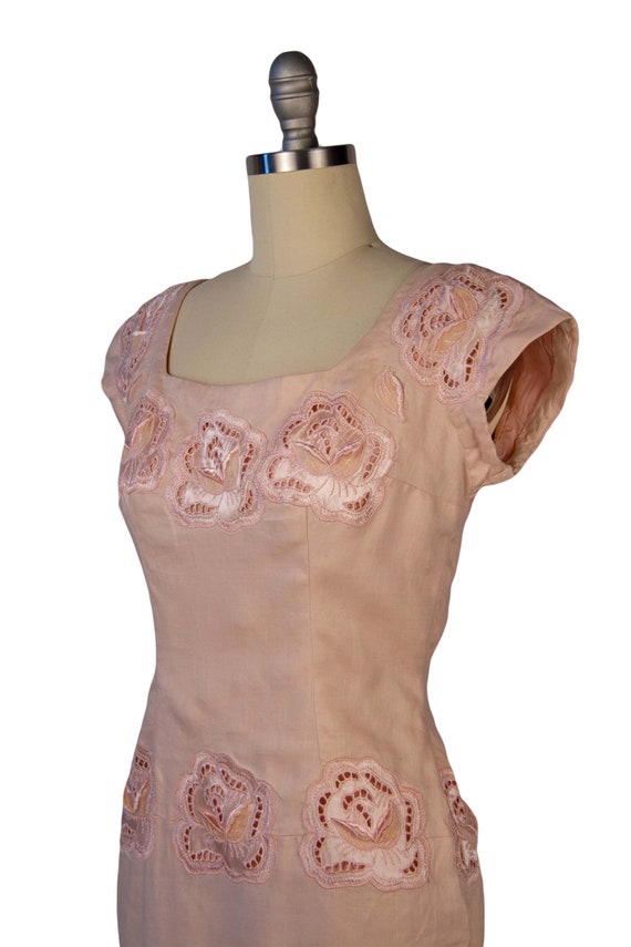 VINTAGE 1960s | Vintage Dress | Pale Pink Linen W… - image 6