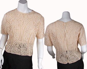 1910s Edwardian Needle Lace Blouse, Antique Ivory Top