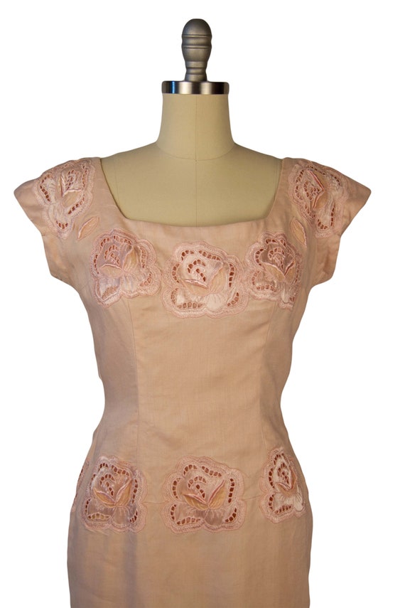 VINTAGE 1960s | Vintage Dress | Pale Pink Linen W… - image 3