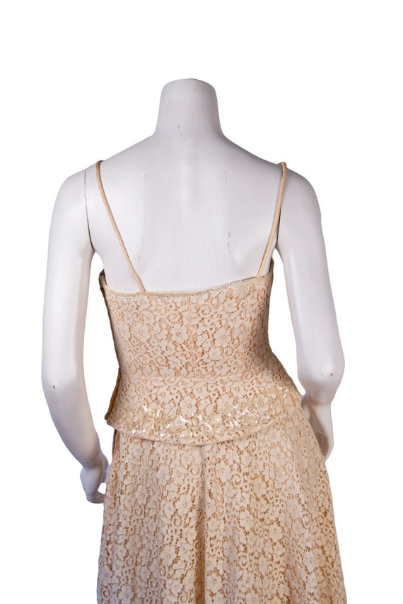 1950s Vintage Dress, Cream Lace Dress With Pearle… - image 9