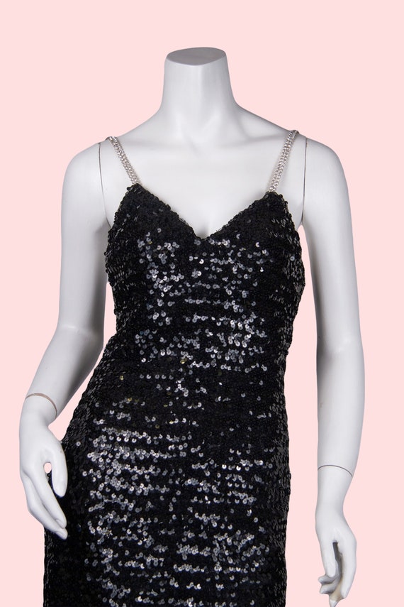 1980s Vintage Evening Gown, Black Sequined Evenin… - image 3