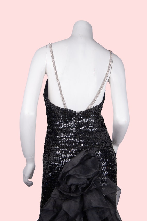 1980s Vintage Evening Gown, Black Sequined Evenin… - image 6