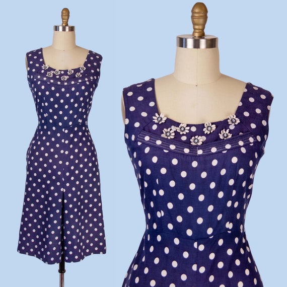 1950s Vintage Jumpsuit, 50s Polka Dot Culotte Jum… - image 1