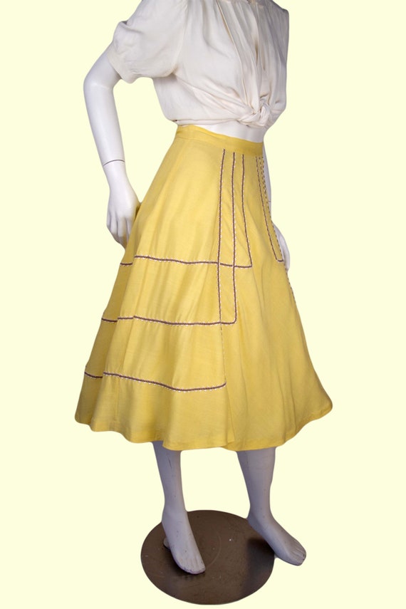 VINTAGE 1940s | Vintage Skirt | 1940s Yellow Cott… - image 4