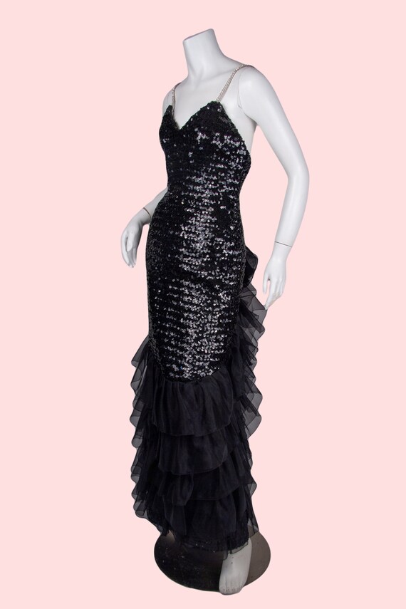 1980s Vintage Evening Gown, Black Sequined Evenin… - image 5