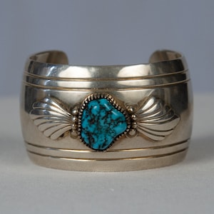 1970s Vintage Bracelet, 70s Navajo Signed D. Gordon Sterling Silver & Turquoise Cuff Bracelet, Southwest