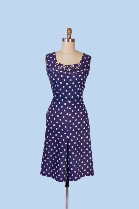 1950s Vintage Jumpsuit, 50s Polka Dot Culotte Jum… - image 2