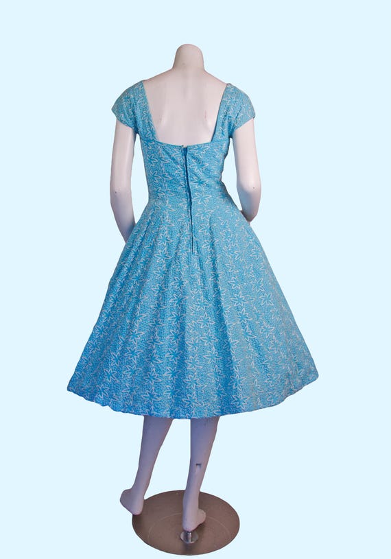50's Green and Blue Floral Print Fit and Flare Dress by Jeri James main image 1