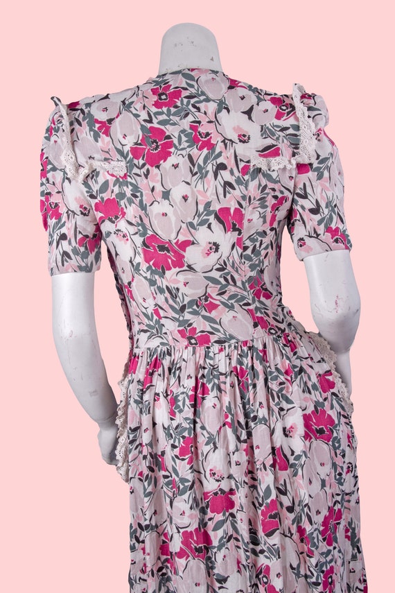 1940s Floral Linen Dress | Vintage Pink Floral Da… - image 8