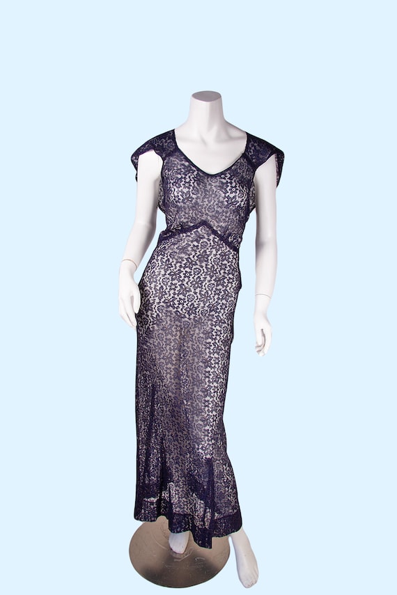 1930s Vintage Gown, 30s Blue Lace Evening Gown, B… - image 2