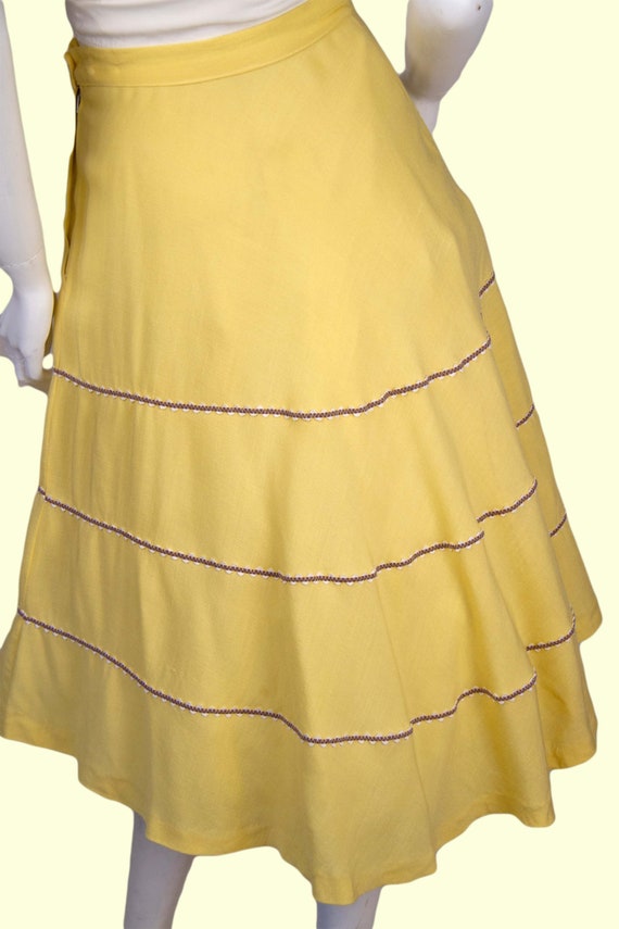 1940s Vintage Skirt, Midi 40s Yellow Cotton Skirt… - image 7