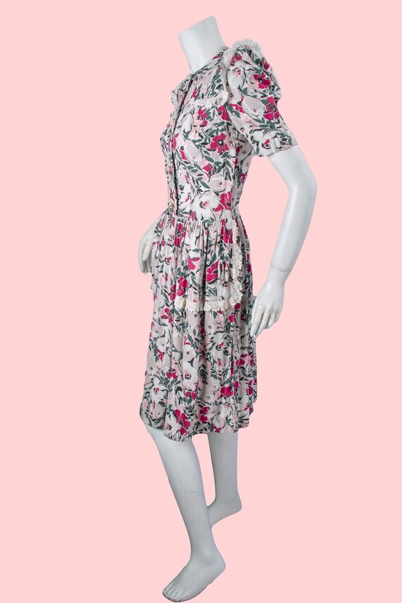 1940s Floral Linen Dress | Vintage Pink Floral Da… - image 6