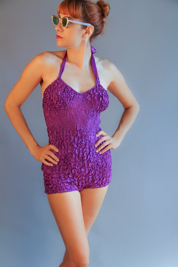 1940’s Purple Ruched bathing suit