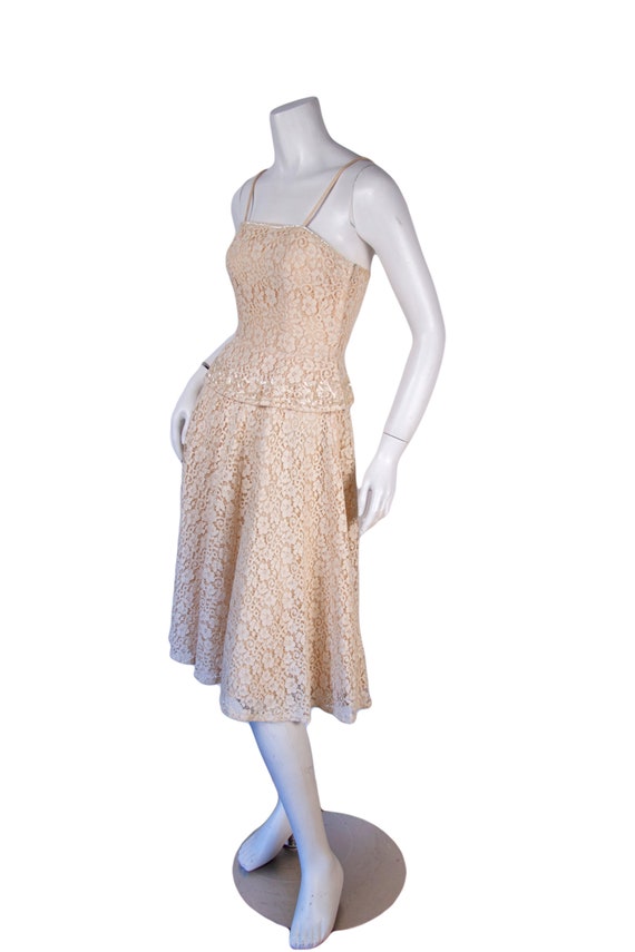 1950s Vintage Dress, Cream Lace Dress With Pearle… - image 6