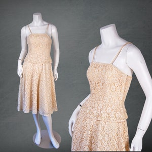 1950s Vintage Dress, Cream Lace Dress With Pearlescent Sequins, Cocktail Dress, X-Small, Party Dress, Wedding, Bridal