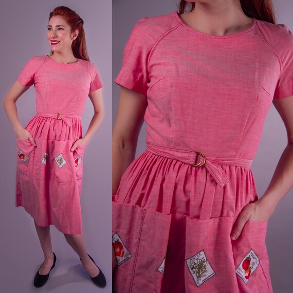 1950's SWIRL Novelty Garden Wrap dress