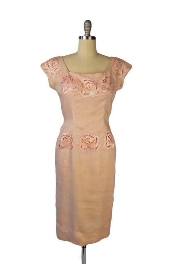 VINTAGE 1960s | Vintage Dress | Pale Pink Linen W… - image 2