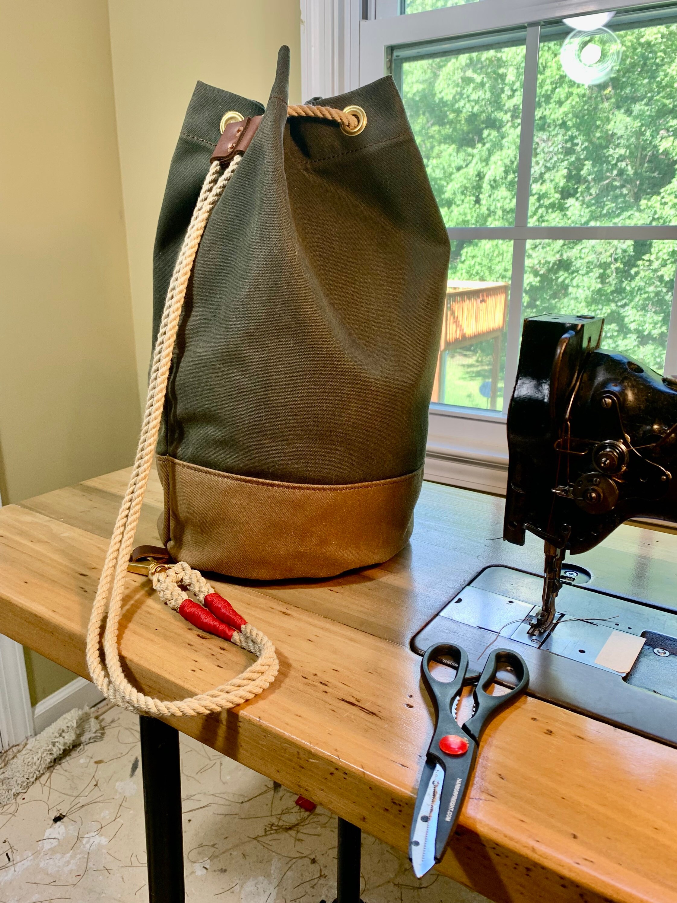 Waxed Canvas Sailor s Bag Ditty Bag Green and Field Tan Etsy UK