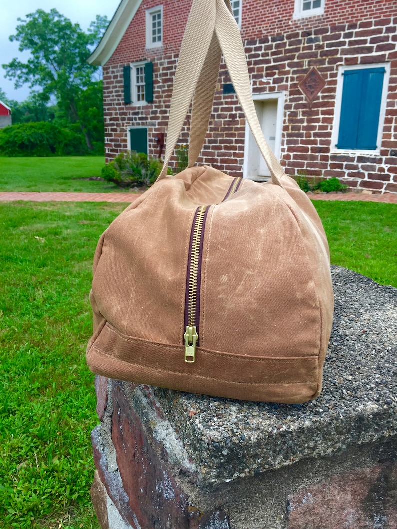 Waxed Canvas Duffel Weekender Tan Cotton Twill 18 oz