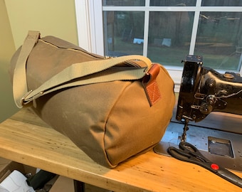 Waxed Canvas Duffle - Cylinder Duffle Bag - Field Tan