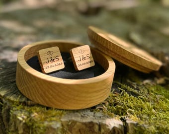 Solid Wood Cufflinks, Individually Personalized with 50 Different Engravings, Names, Dates, Initials, and Many Motifs