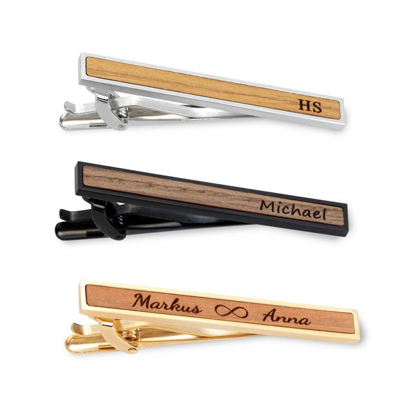 Tie clip personalized for the wedding made of wood individually with name