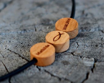 Leather Necklace with Wooden Charms – Personalized & Handmade