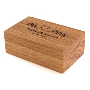 Wooden wedding ring box personalized with engraving Eiche