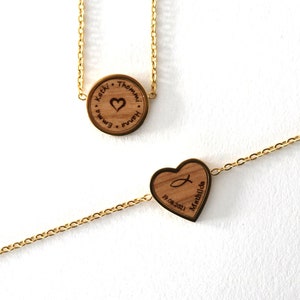 Necklace with pendant made of wood, individually personalized with engraving