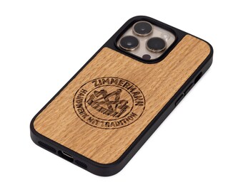 iPhone case with logo personalized made of wood with engraving, iPhone 15, 14, 13, 12, Pro, pro Max, Plus, names, initials individually engraved