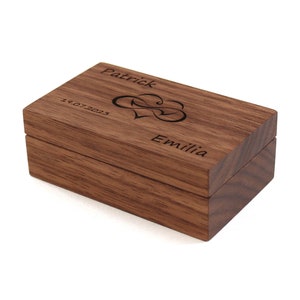 Wooden wedding ring box personalized with engraving Nussbaum