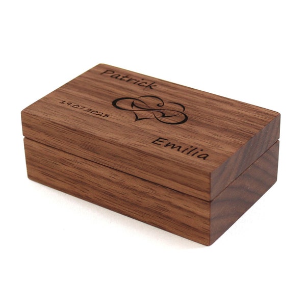 Wooden wedding ring box personalized with engraving