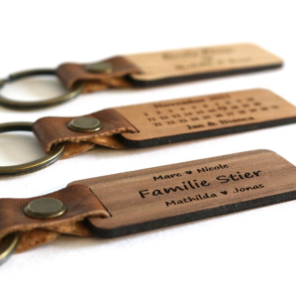 Key ring personalized made of wood with many different motifs as engraving
